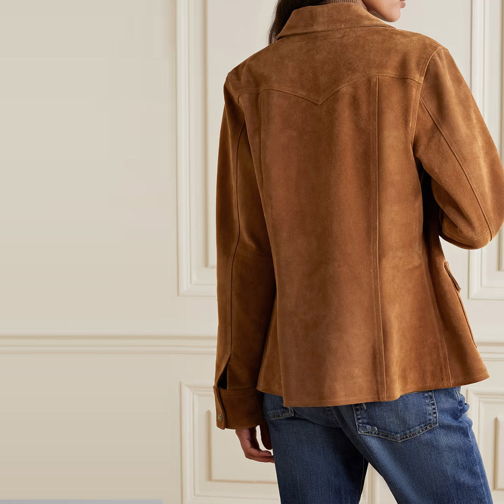 New Women's Brown Buttery Soft Suede Leather Shirt