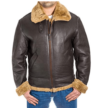 Aviator Faux Fur Brown Men’s Leather Jacket