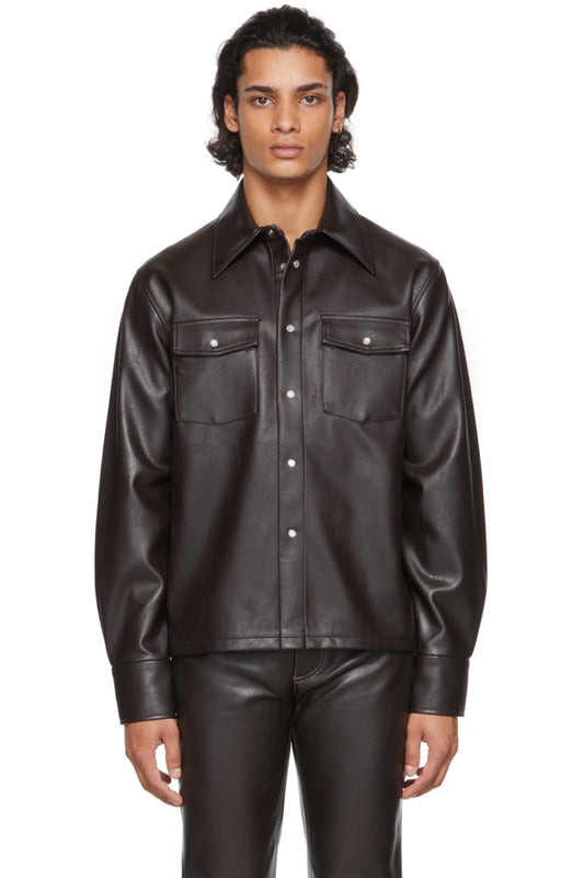 Men's Full Sleeve Black Trucker Leather Shirt