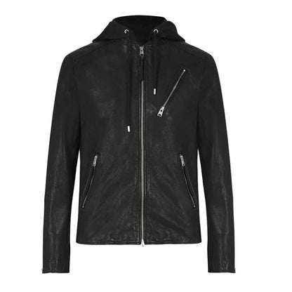 Black Leather Biker Jacket For Men