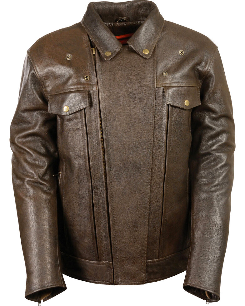 Men's Brown Pocket Biker Leather Jacket