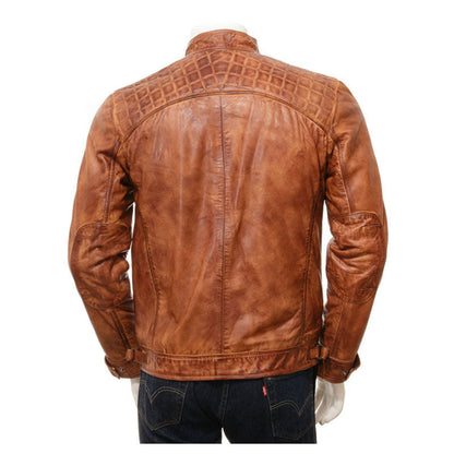 Mens Tan Leather Biker Jacket