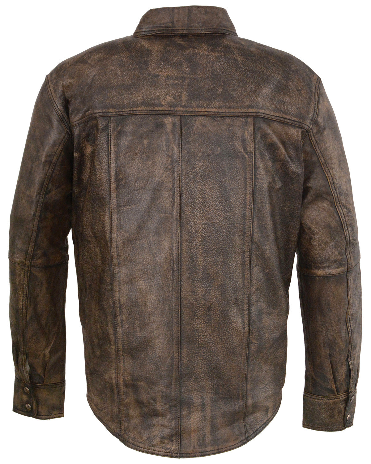 Leather Men's Distressed Brown Light Leather Snap Front Shirt