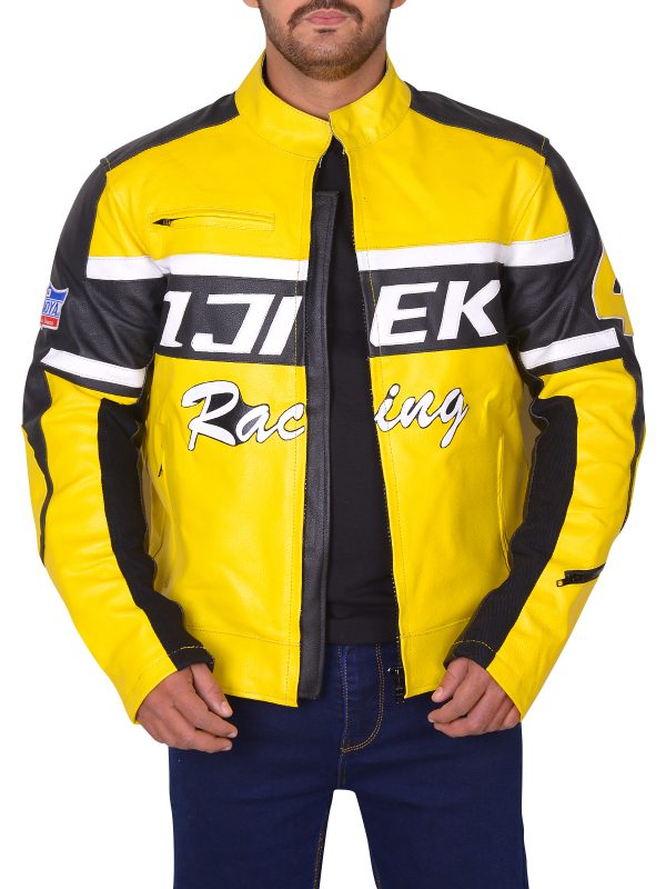 Black & Yellow Biker Leather Jacket - Theleathercomfort