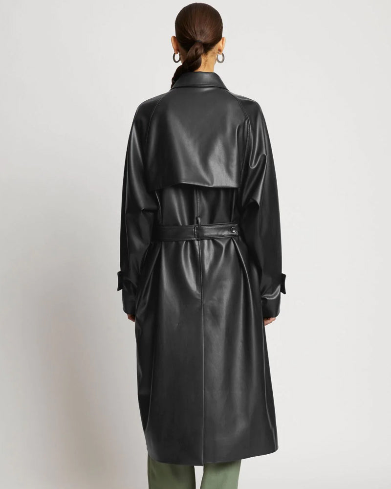 Black Sheepskin Leather Plain Trench Coat