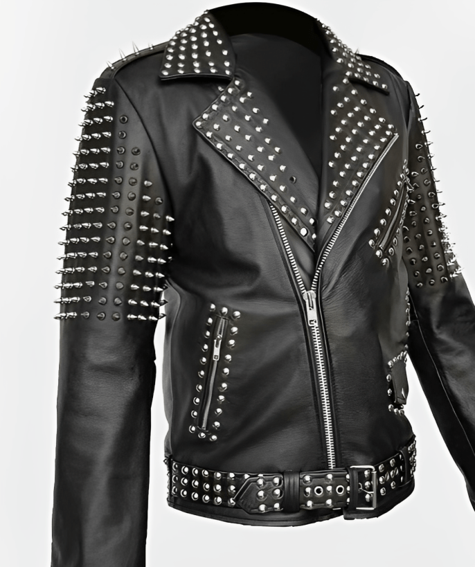 Men's Black Studded Biker Leather Jacket