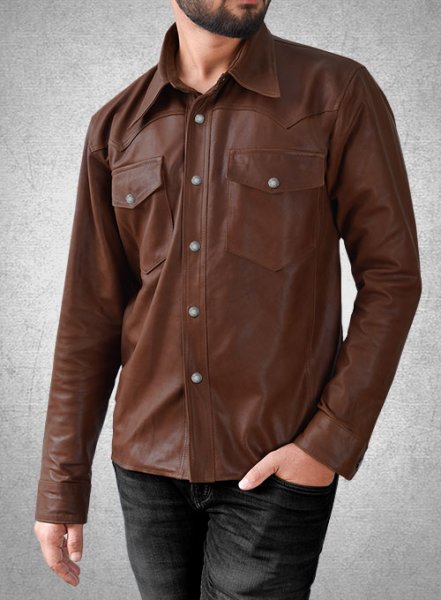 Men's Full Sleeve Chocolate Brown Leather Shirt