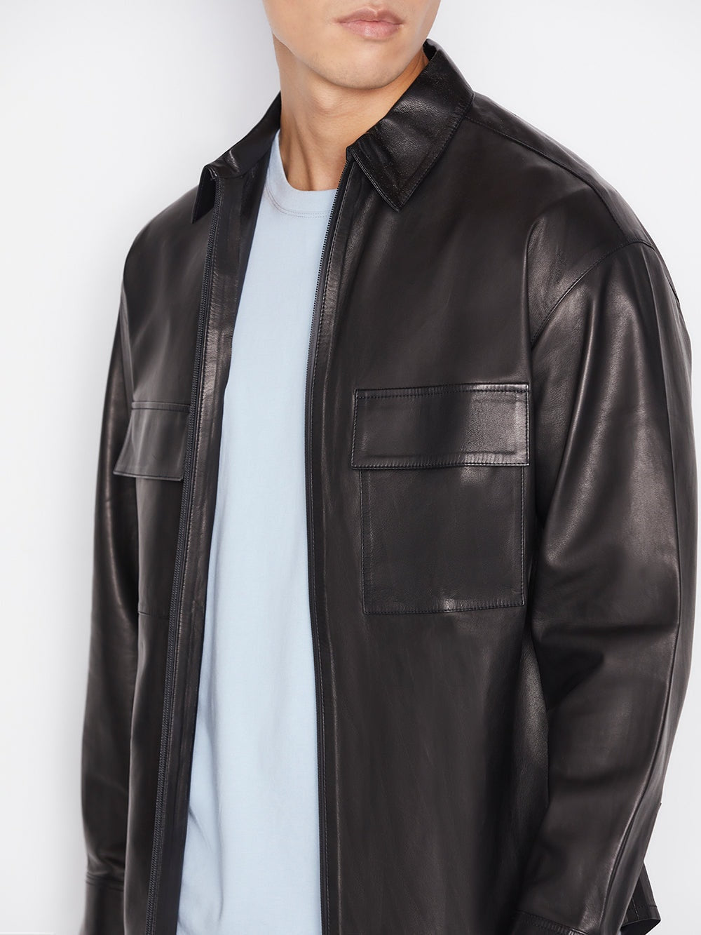 Men's Full Sleeve Leather Shirt In Black