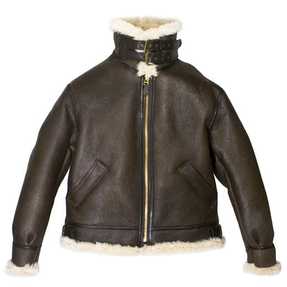 Mens Brown B-3 Bomber Genuine Leather Jacket