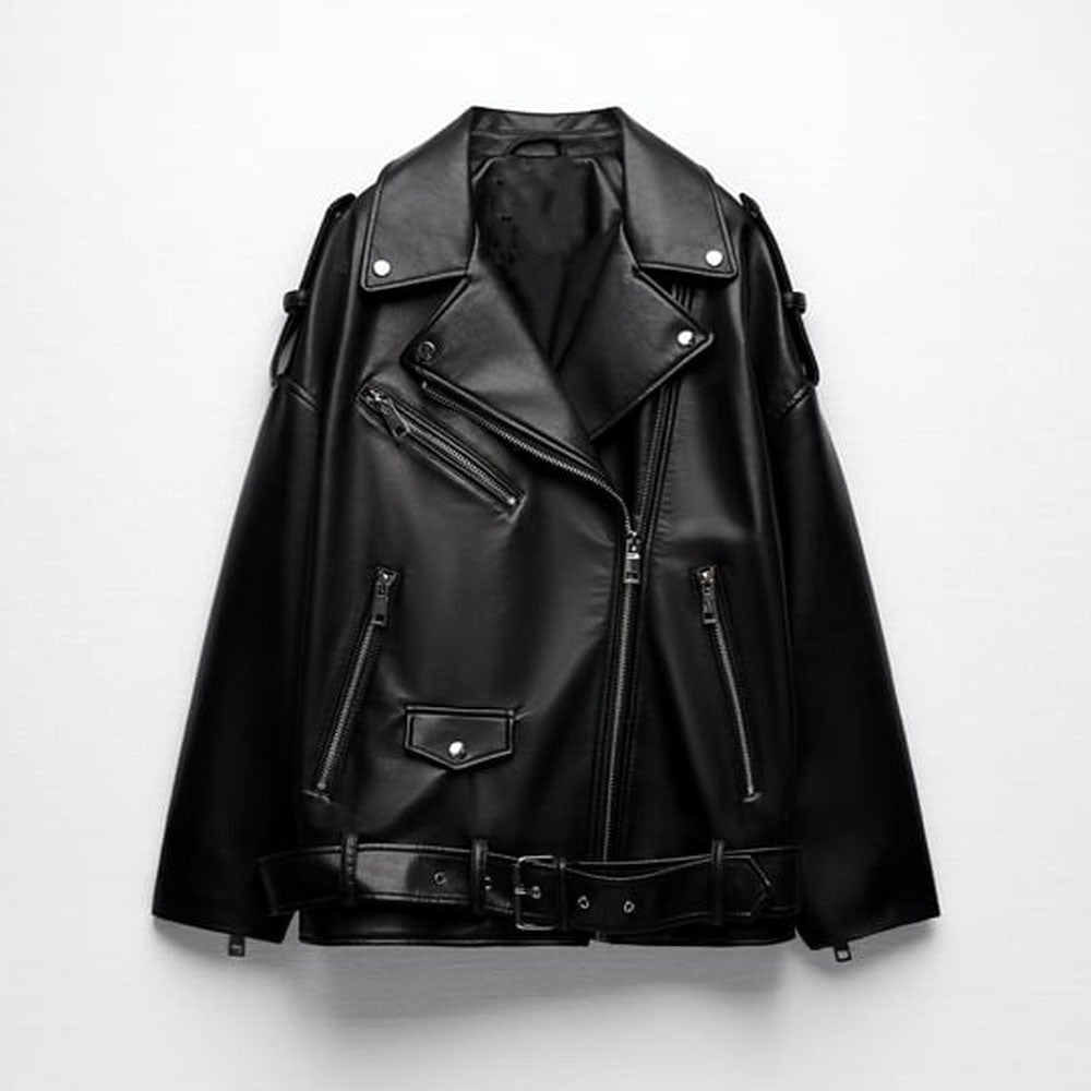 Women's black motorcycle biker  leather jacket