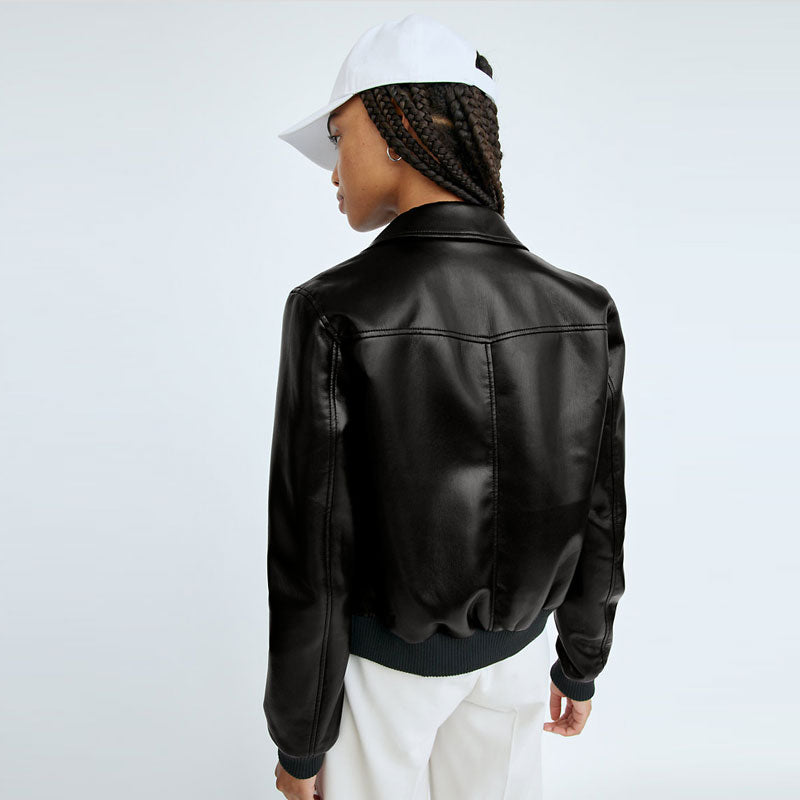 Black Women Aviator Sheepskin Leather Bomber Jacket
