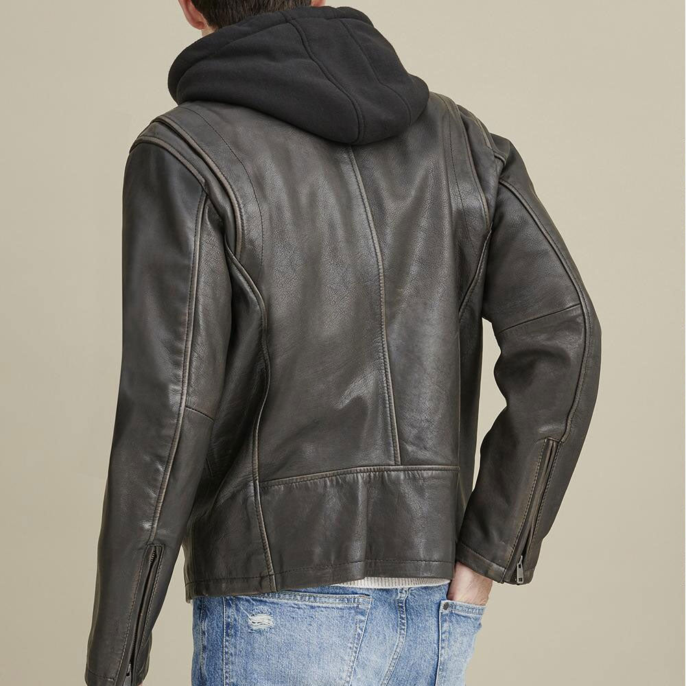 Mens Hooded Biker Leather Jacket - Theleathercomfort