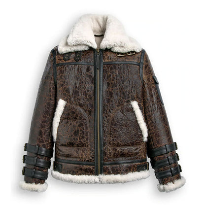Double Tone Brown Shearling Aviator Leather Jacket