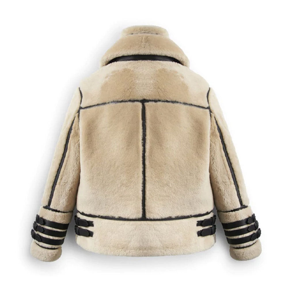 Off White Shearling Leather Jacket With Strips