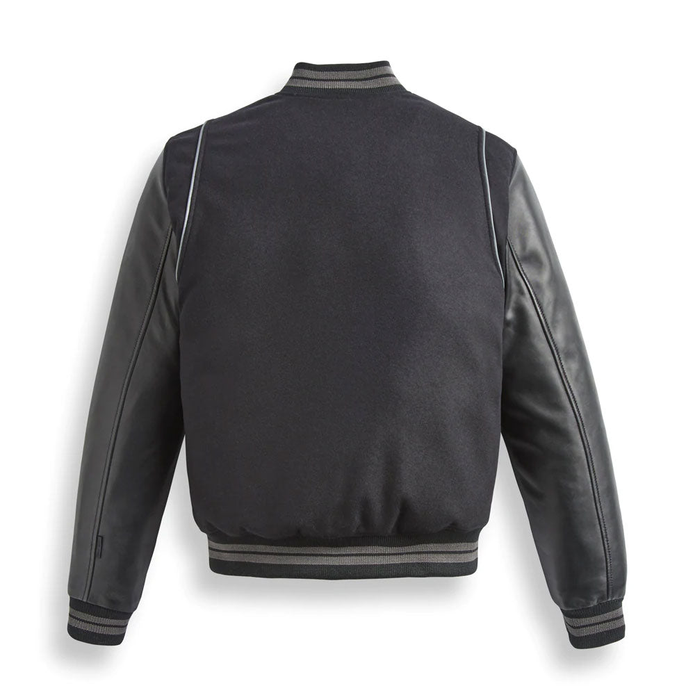 Varsity Black Leather Bomber Jacket