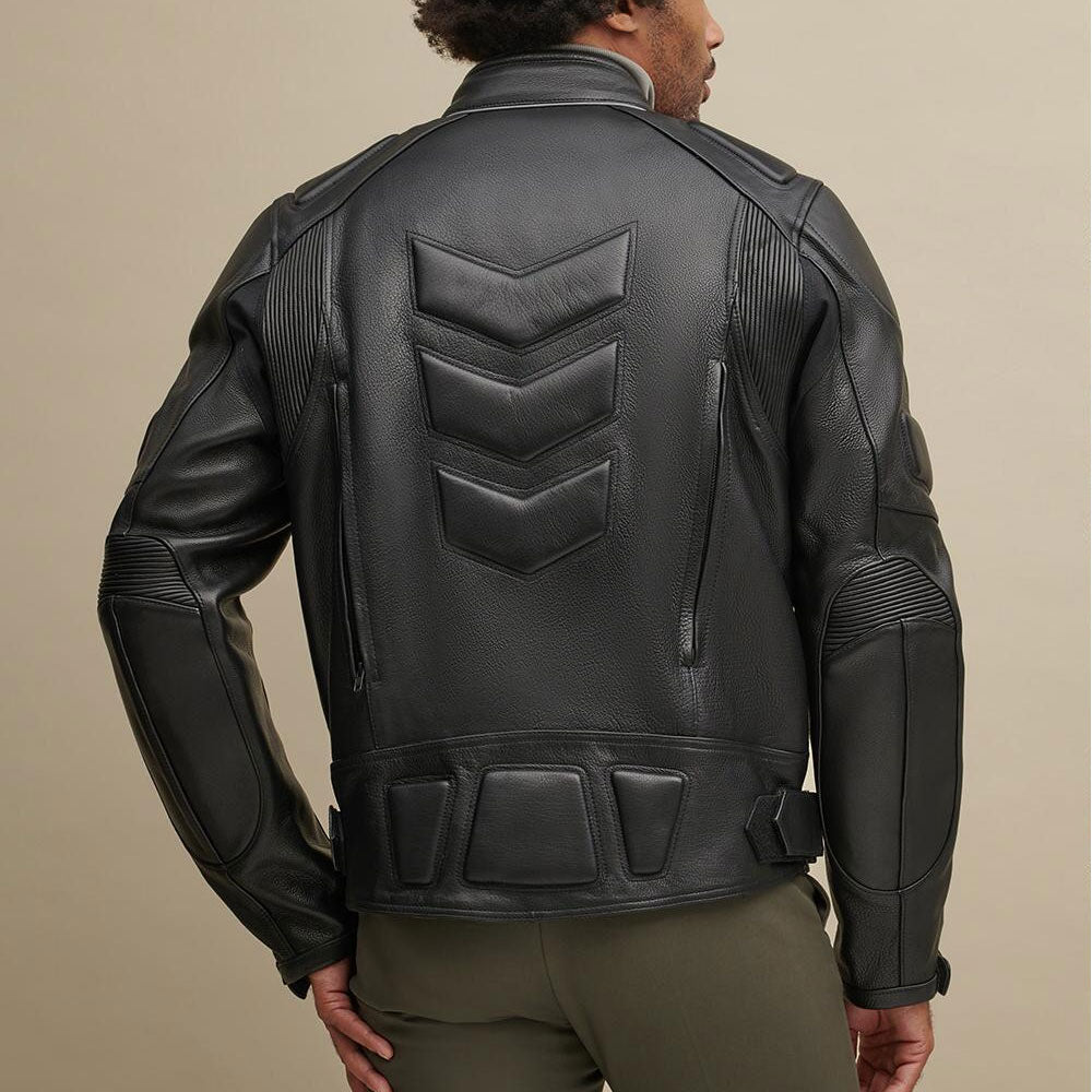Men Black Leather Performance Rider Biker Jacket - Theleathercomfort
