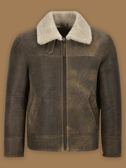Men Old Fashion Brown Shearling Bomber Leather Jacket - Theleathercomfort