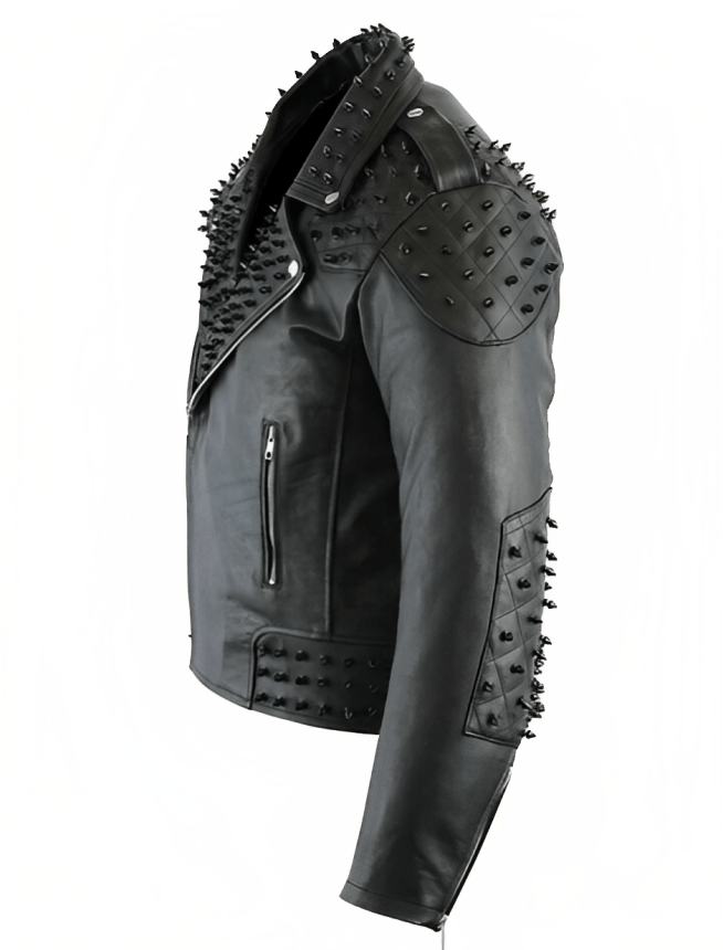 Men's Black Studded Leather Biker Jacket