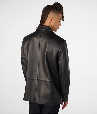 Men's Leather Blazer In Classic Black