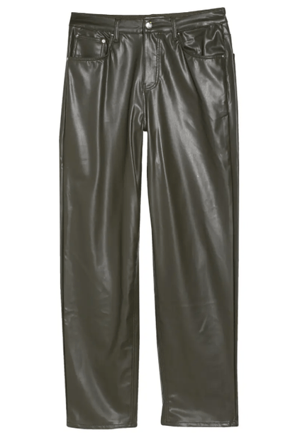 Men's Leather Pant In Khaki