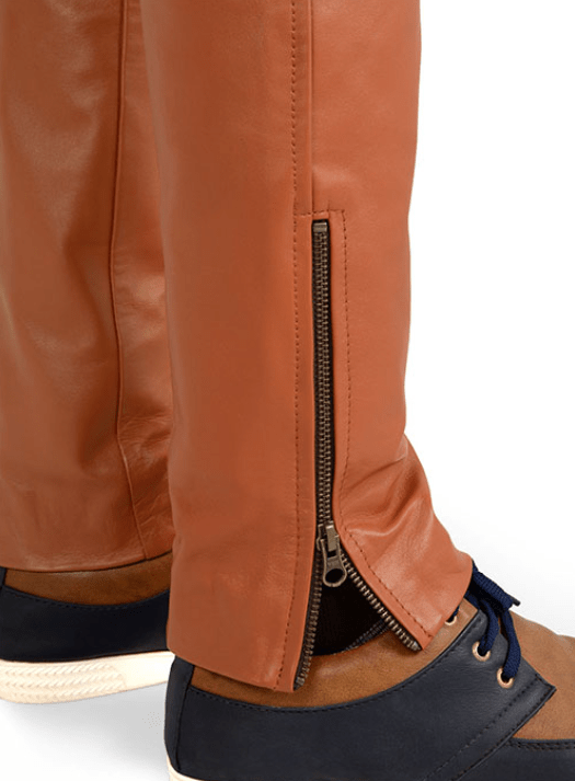Men's Leather Pant In Tan Brown