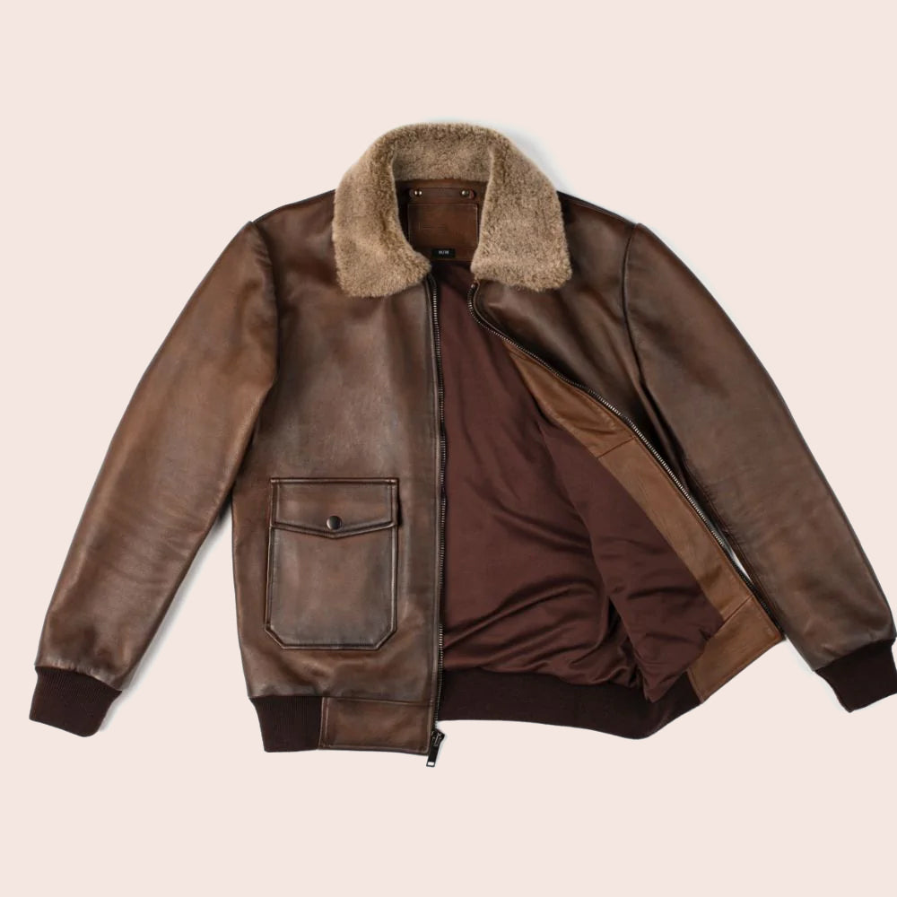 Men G-1 Flight Chocolate Brown Genuine Leather Bomber Jacket - Theleathercomfort