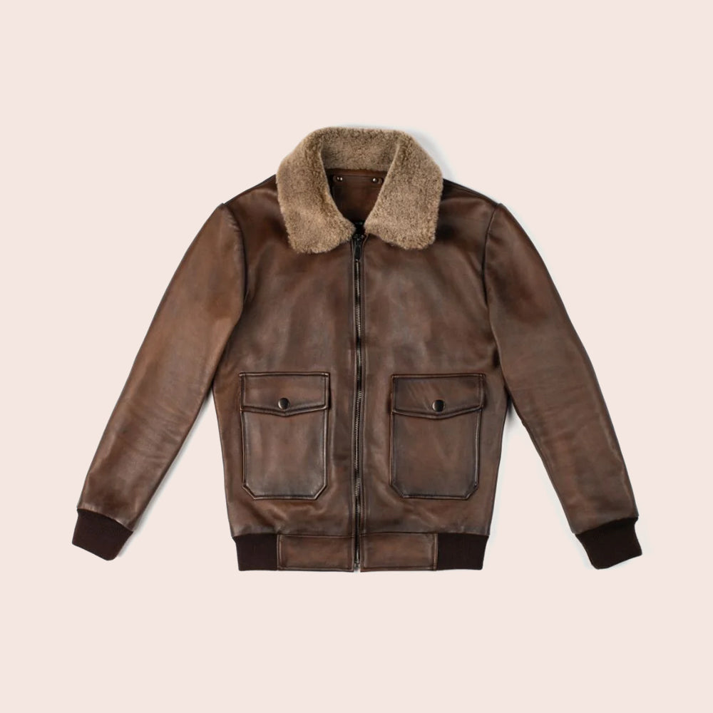 Men G-1 Flight Chocolate Brown Genuine Leather Bomber Jacket - Theleathercomfort