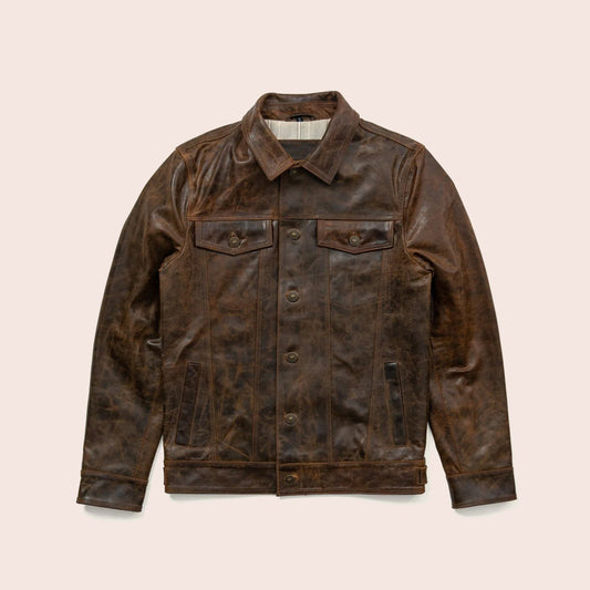 Men Lambskin Iconic Brown Trucker Leather Jacket