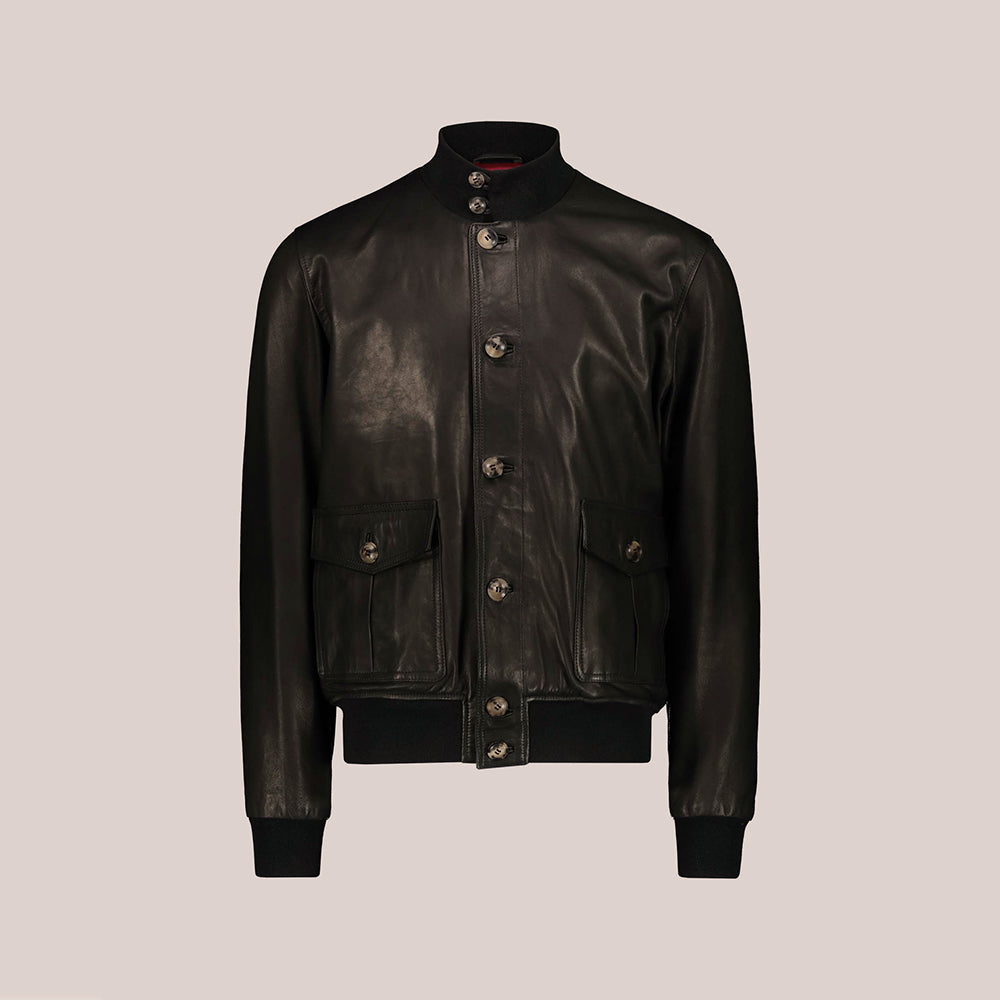 Vintage Black A-1 Flight Lambskin Men Leather Bomber Jacket