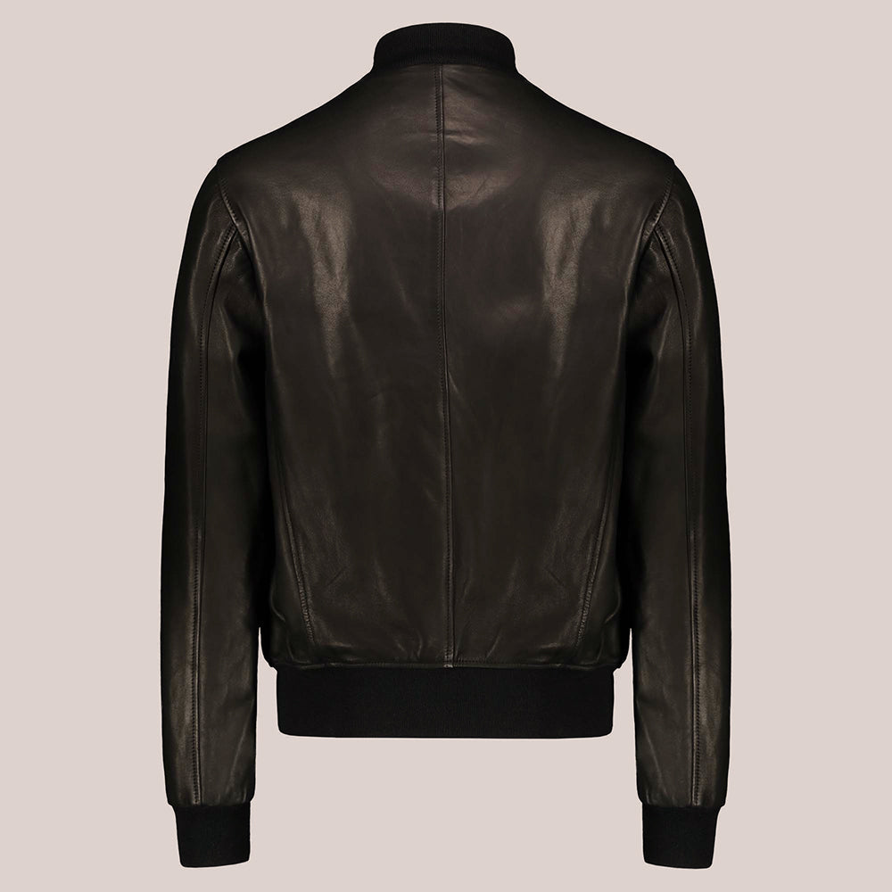 Vintage Black A-1 Flight Lambskin Men Leather Bomber Jacket