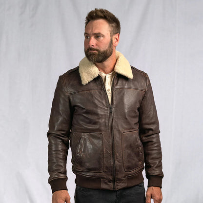 Men's Vintage Lambskin A2 Brown Leather Shearling Bomber Jacket - Theleathercomfort
