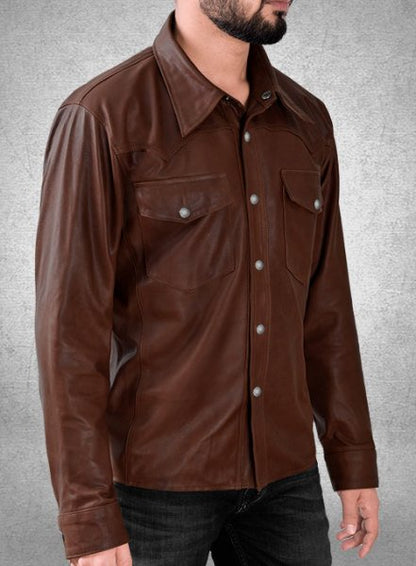 Men's Full Sleeve Chocolate Brown Leather Shirt