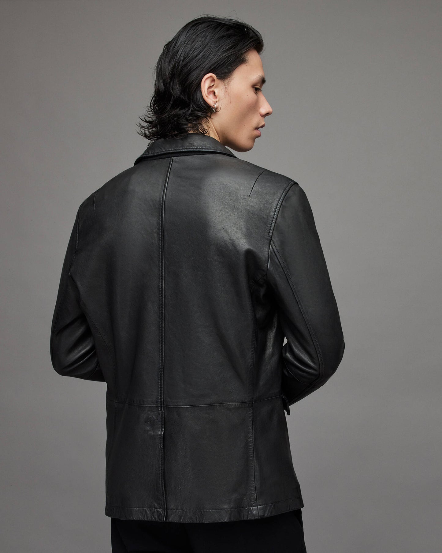 Men's Leather Blazer In Black
