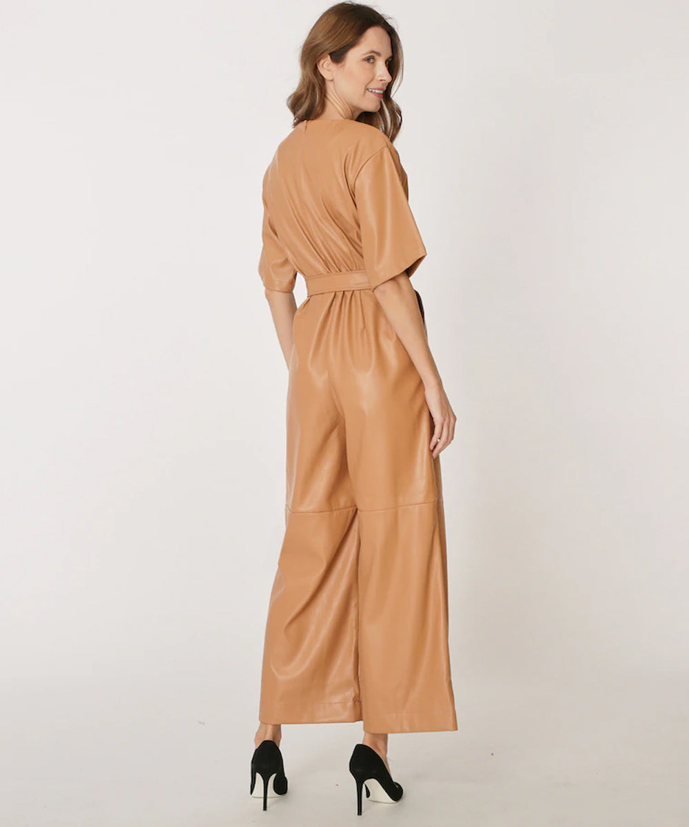 New Women's Brown Leather Jumpsuit