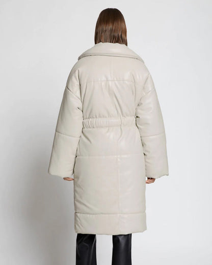 Off White Faux Leather Puffer Trench Coat