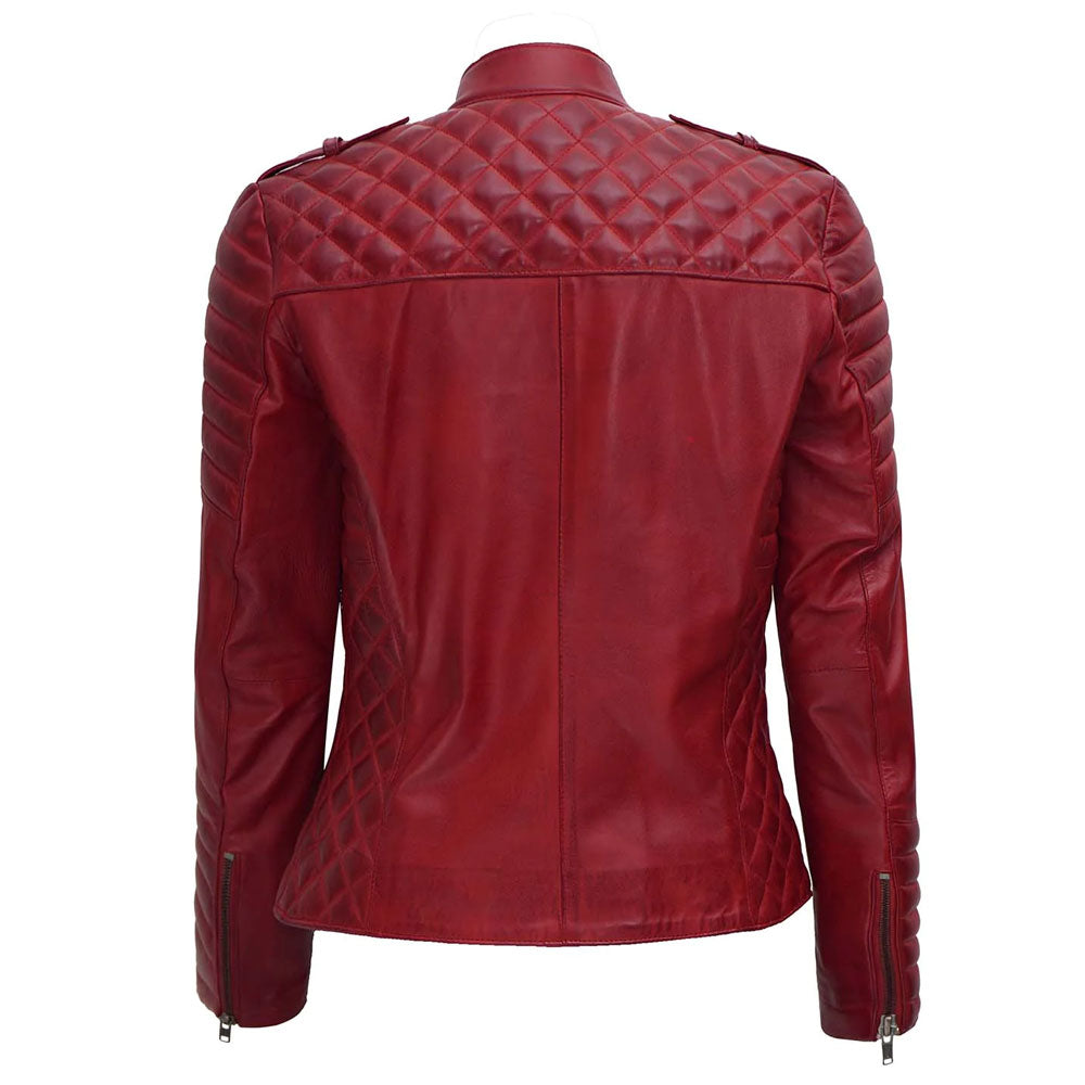 Red Women's Leather Motorcycle Jacket