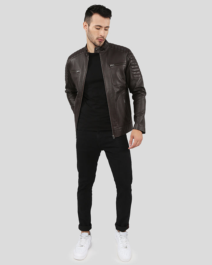 Astro Brown Racer Quilted Leather Jacket