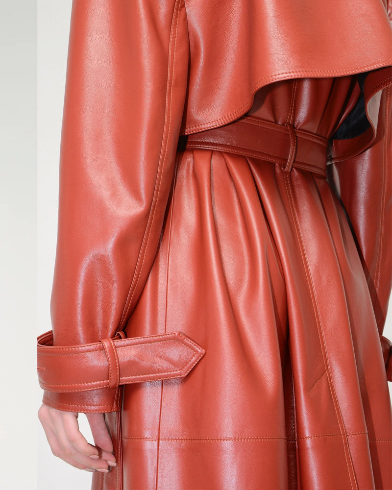 Red Lambskin Leather Trench Coat