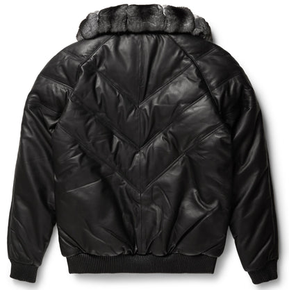 Black Leather V-Bomber Jacket