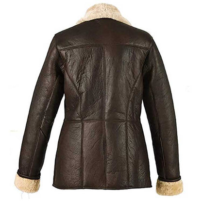 Women Dark Brown Fur Collar Aviator Leather Jacket