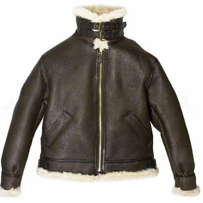 Women Brown Aviator Fur Shearling Leather Jacket
