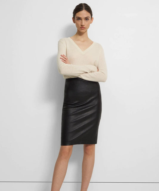 Women's Midi Black Leather Skirt