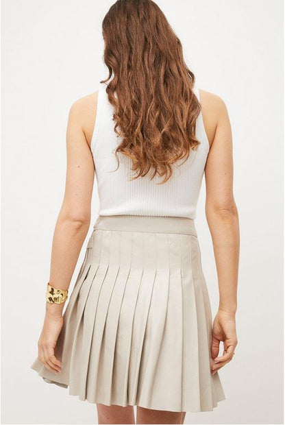 Women's Off White Buckle Leather Kilt Skirt