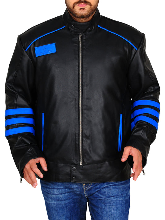 Black & Blue Biker Leather Motorbike Riding Jacket