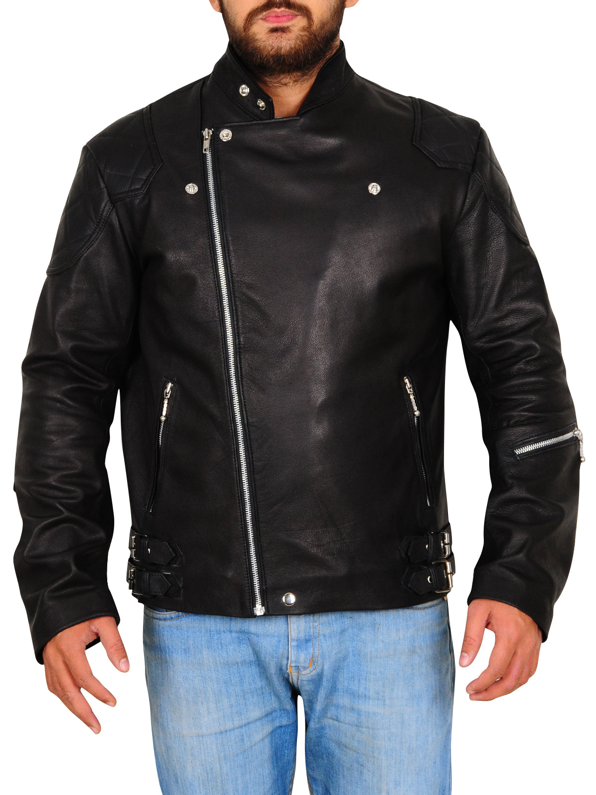 Leather Biker Jacket In Black - Theleathercomfort