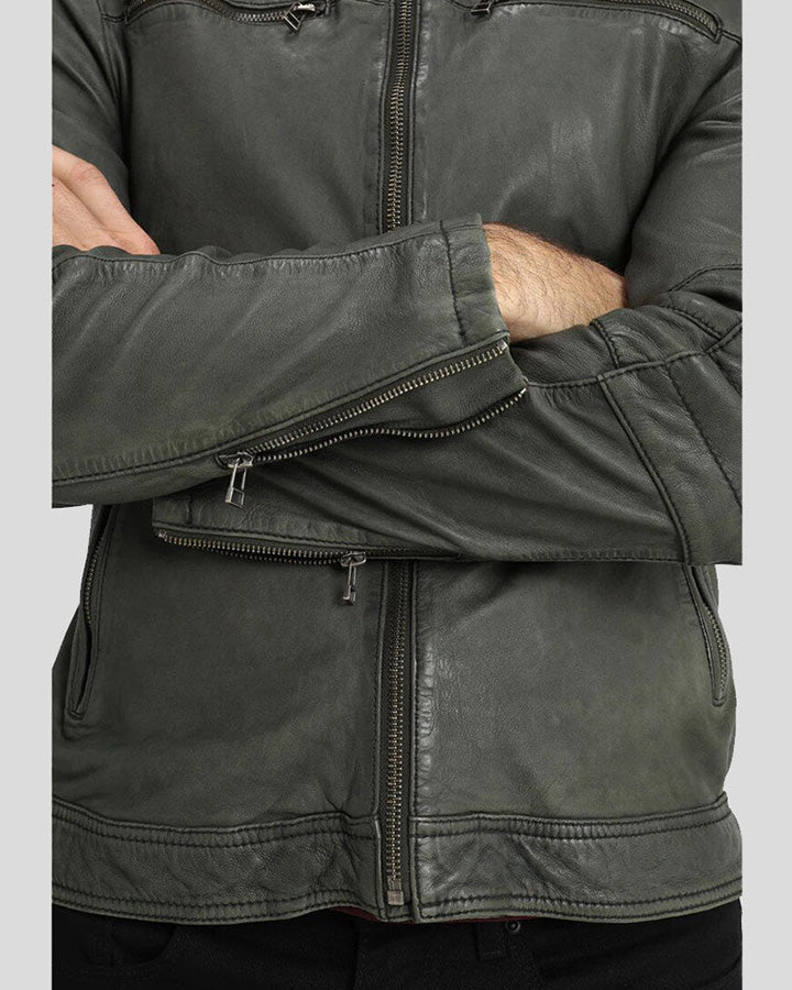 Buck Grey Biker Genuine Leather Jacket