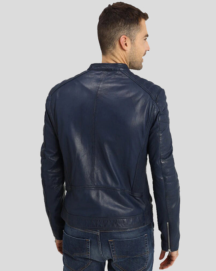 Olin Blue Biker Leather Jacket