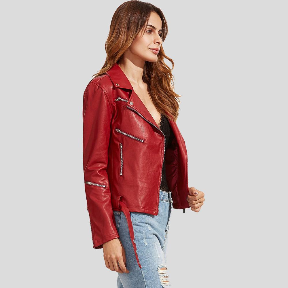 Diana Red Biker Leather Jacket