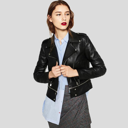 Elise Black Biker Leather Jacket