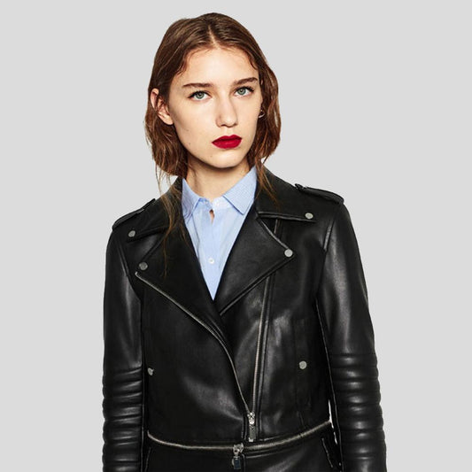 Elise Black Biker Leather Jacket